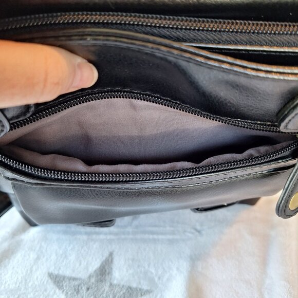 Black Zip Top Adjustable‎ Crossbody Strap Shoulder Bag Biker Goth Buckles - Picture 10 of 10